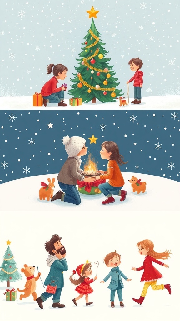 A collage of Christmas drawings depicting love and togetherness during the holiday season.